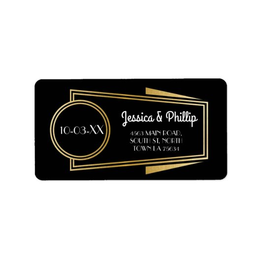 Art Deco Stickers Black Gold Address Labels Adressaufkleber (Vorne)
