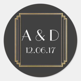 Art Deco Stickers Black Gold Round Label