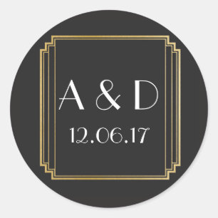 Art Deco Stickers Black Gold Round Label