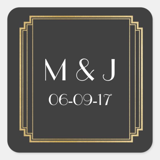 Art Deco Stickers Black Gold Square Favoriten (Vorderseite)