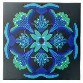 Art Deco Stil Aquarell schwarz blau grün Blumen Fliese (Vorderseite)