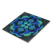 Art Deco Stil Aquarell schwarz blau grün Blumen Fliese (Seite)