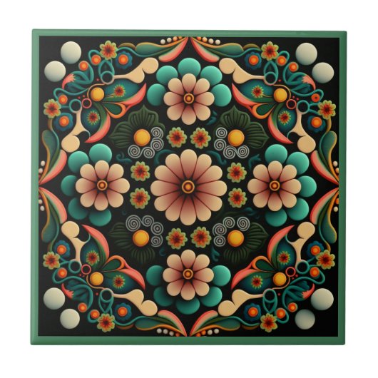 Art Deco Stil Blumenmuster Keramikfliese (Vorderseite)