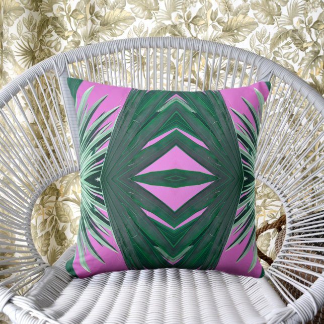 Art Deco Stil Grüne Palm Fronten rosa Kissen (Von Creator hochgeladen)