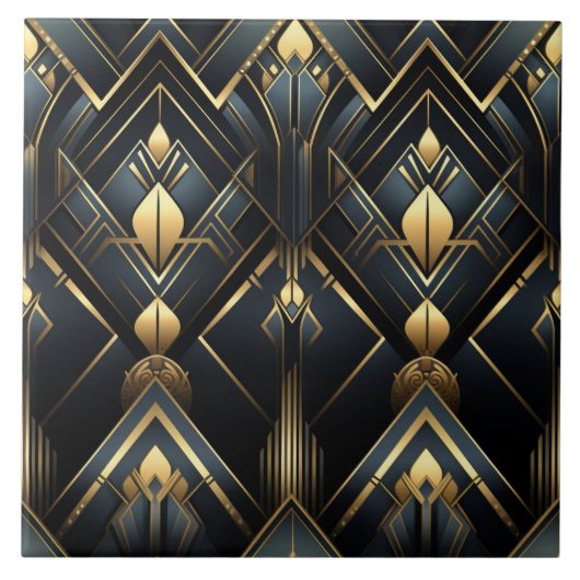Art-Déco-Stil in Schwarz und Gold Fliese (Vorderseite)