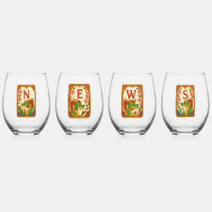 Art Deco Stil Mahjong Winde & Drachen Weinglas Ohne Stiel