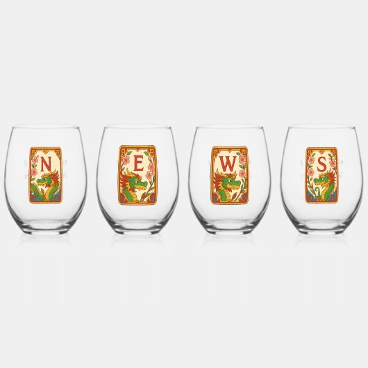 Art Deco Stil Mahjong Winde & Drachen Weinglas Ohne Stiel (Vorderseite)