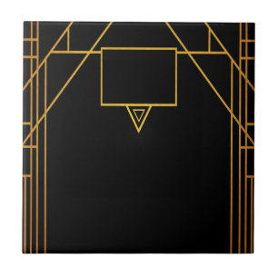 Art Deco-Stil-Muster in klassischem Schwarz und Go Fliese