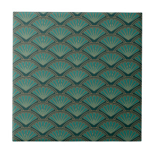 Art Deco-Stil-Muster in tealgrüner Farbe Fliese