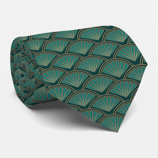 Art Deco-Stil-Muster in tealgrüner Farbe Krawatte (Gerollt)
