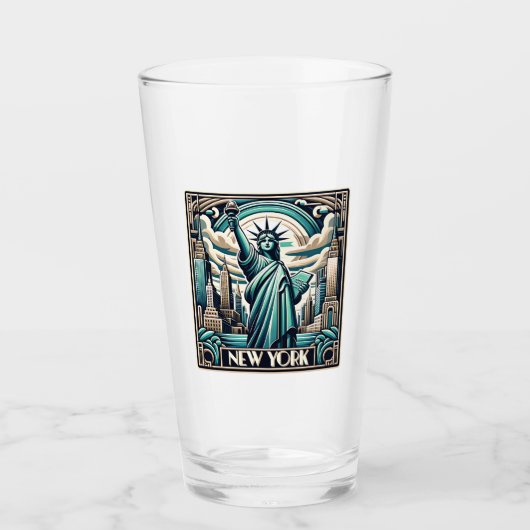 Art Deco Stil New York Illustration Glas (Vorderseite)