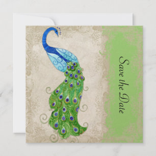 Art Deco Stil Pfau Lindgrün Vintage Spitze Save The Date