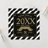 Art Deco Stil Schwarz und Neujahr Party Einladung (Vorderseite/Rückseite Beispiel)