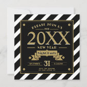 Art Deco Stil Schwarz und Neujahr Party Einladung (Vorderseite)