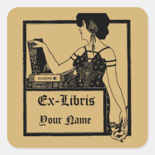 Art Deco Stil Vintage 1903 Ex Libris Vorlage Quadratischer Aufkleber