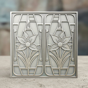 Art Deco stilisierte Lilie floral #10 Silber ID119 Fliese