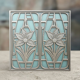 Art Deco stilisierte Lilie Floral #10 Türkis ID119 Fliese