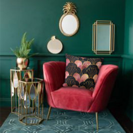 Art Deco Stilisierte Lüfter in Schwarz und Rosa Kissen