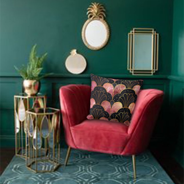 Art Deco Stilisierte Lüfter in Schwarz und Rosa Kissen (Von Creator hochgeladen)