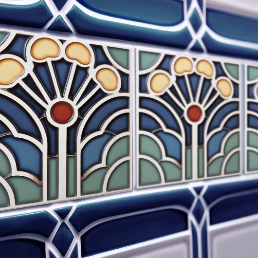 Art Deco stilisierte Sonnenstrahl-Baumkachel Fliese