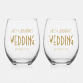 Art-Deco-Stilnamen Datum Hochzeit Weinglas Ohne Stiel (Vorderseite)