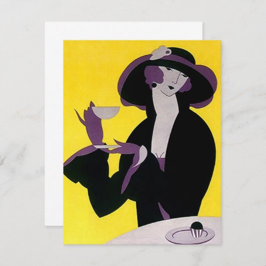 Art Deco Stilvolle Lady High Tee ~ Leere Back Einl Einladung (Vorne/Hinten)