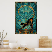 Art Deco Stretching Black Cat Wall Art Poster (Küche)