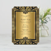 Art Deco Strip Gold Black Birthday Party 2 Einladung (Stehend Vorderseite)