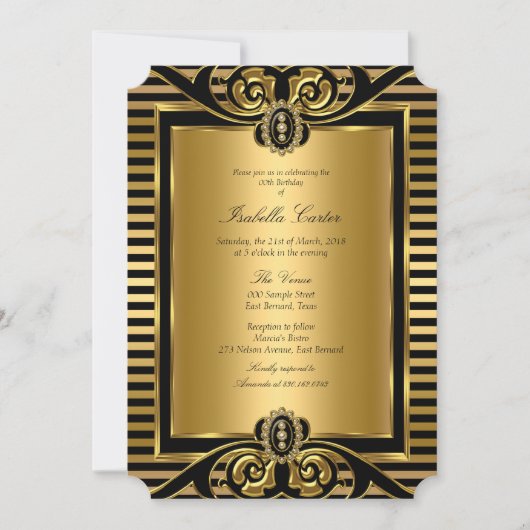 Art Deco Strip Gold Black Birthday Party 2 Einladung (Vorderseite)