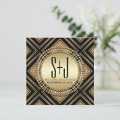 Art Deco Style Black Gold Hochzeitsempfang Einladu Einladung (Stehend Vorderseite)