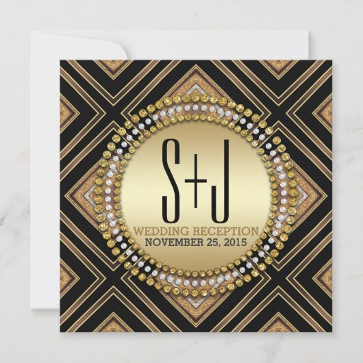Art Deco Style Black Gold Hochzeitsempfang Einladu Einladung (Vorderseite)