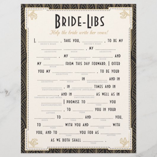 Art Deco Style Bride Libs Game (Vorderseite)