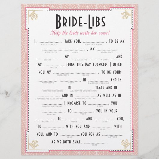 Art Deco Style Bride Libs Game (Vorderseite)