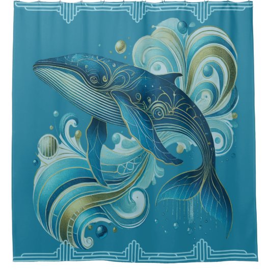 Art Deco Style Dolphin Illustration Duschvorhang (Vorderseite)