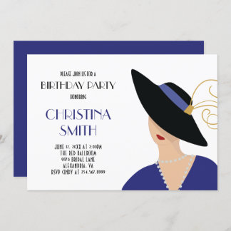 Art Deco Style Girl - Black Hat Birthday Party Einladung