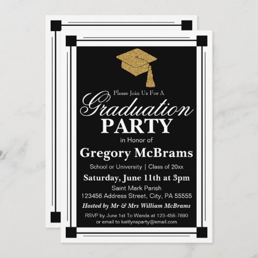 Art Deco Style Graduation Party Einladung (Vorne/Hinten)