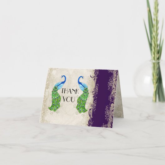 Art Deco Style Peacock Dark Lila Dankeschön Hinwei Dankeskarte (Vorderseite)