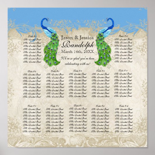 Art Deco Style Peacock Empfang Seekarte Poster (Vorne)