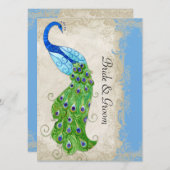Art Deco Style Peacock Sky Vintage Spitze Einladung (Vorne/Hinten)