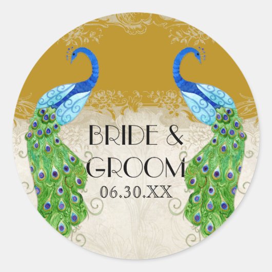 Art Deco Style Pfau Gold Gefallen Geschenktasten S Runder Aufkleber (Vorderseite)