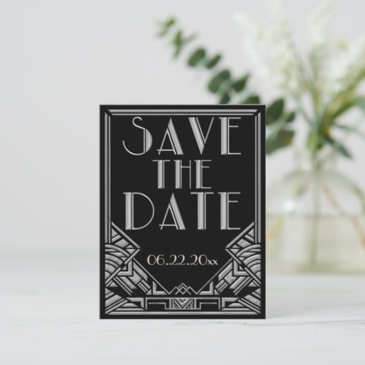 Art Deco Style Wedding Save the Date (Stehend Vorderseite)