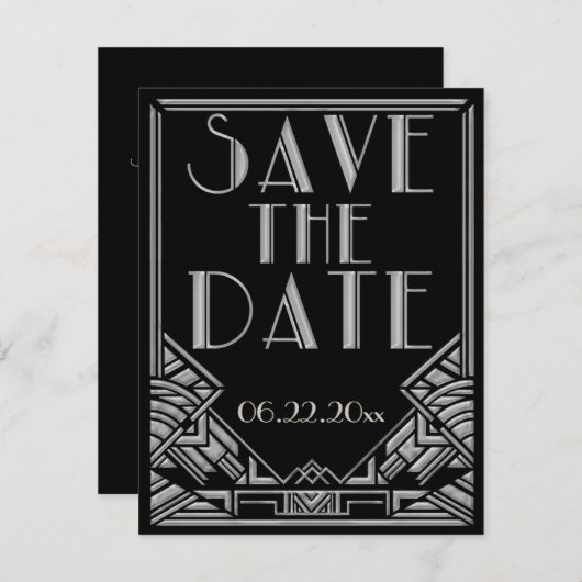 Art Deco Style Wedding Save the Date (Vorne/Hinten)