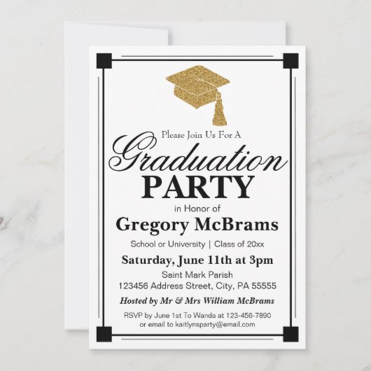 Art Deco Style White Graduation Party Einladung (Vorderseite)