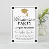 Art Deco Style White Graduation Party Einladung (Stehend Vorderseite)