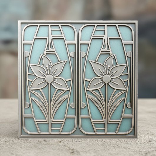Art Deco Stylized Lily Floral #10 Teal ID1196 Fliese