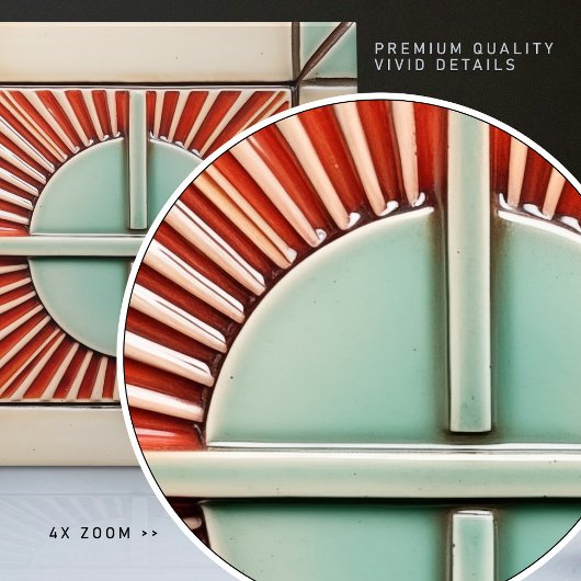 Art Deco Sun und Kreuz in Korallen Aquamarin Fliese