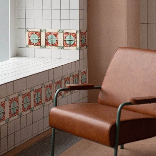 Art Deco Sun und Kreuz in Korallen Aquamarin Fliese