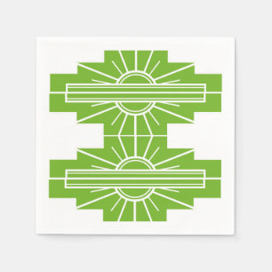 Art Deco Sunburgh Muster in Weiß und Limon Napkin Serviette