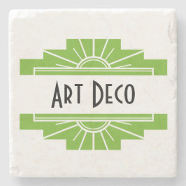 Art Deco Sunburgh Muster in Weiß und Limon Stein Steinuntersetzer