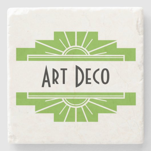 Art Deco Sunburgh Muster in Weiß und Limon Stein Steinuntersetzer (Vorderseite)